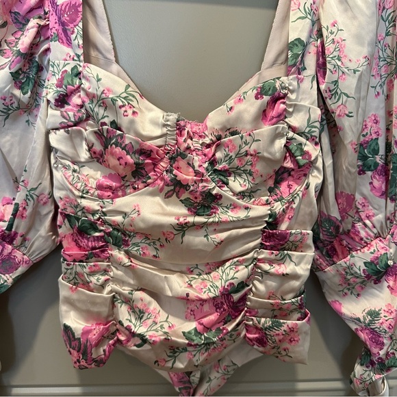For Love & Lemons Palais Floral Crop Top Size Small Pink Long Sleeve - Picture 6 of 9